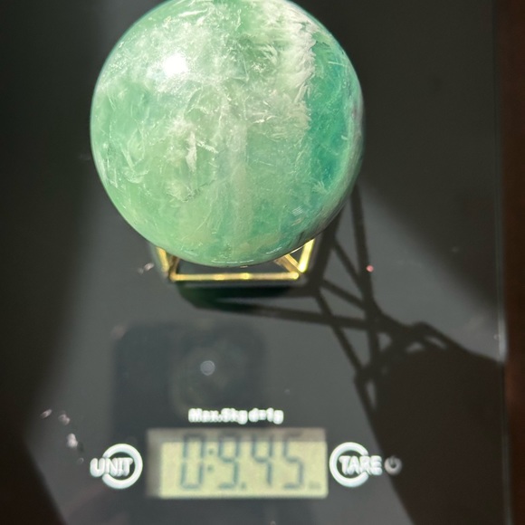 Feather Fluorite Sphere with Stand - Picture 6 of 7